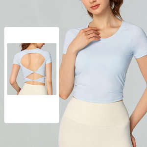 Wholesale Custom Logo High Quality Crew Round Neck Short Sleeve <b>Yoga</b> <b>Top</b> for Women - Product Image 2