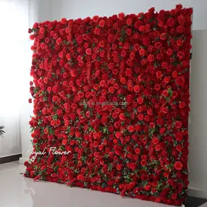 New Design Red Red Rose Flower Wall Event Backdrop Wedding Panel Floral Wall Artificial Red Roses Wall