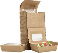 Caja de papel Kraft desechable para comida rápida, embalaje de comida para llevar con ventana