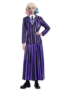 Costume Cosplay Uniforme Scolastica Gotica - Abito Blazer a Righe Colorato per Halloween e Feste a Tema - Product Image 2