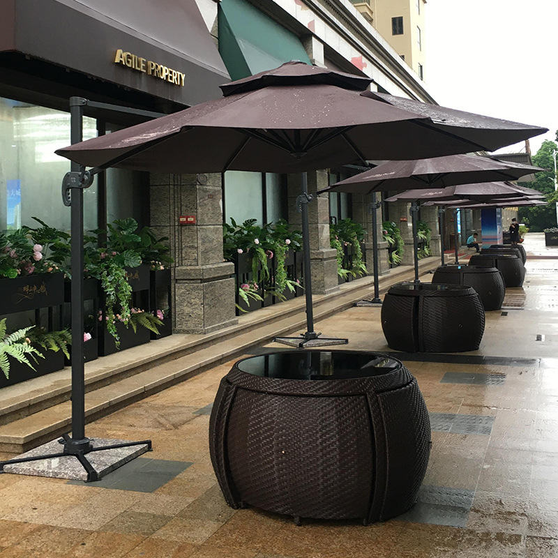 Paraguas romano + mesa y sillas en forma de tambor [marrón]