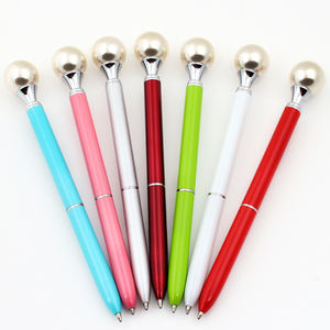 Stylos à bille en métal avec perle décorative, gravure de logo, meilleur prix de gros - Product Image 1