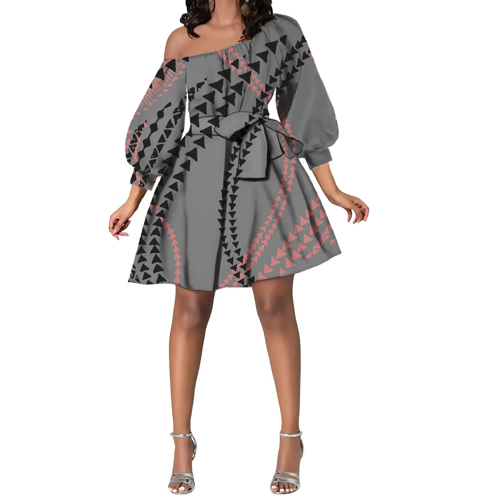 Высокое качество дешевой цене, Самоанская в этническом стиле пользовательский свитер платье с открытыми плечами мини-платья трапециевидной формы с поясом для детей