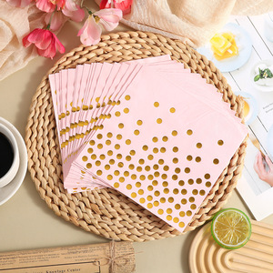 Pink Gold Foil Polka Dot Paper Napkins 330mm Disposable <b>Wedding</b> Party Supplies - Product Image 4