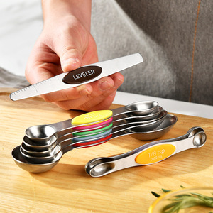 Ensemble de tasses <span class=keywords><strong>et</strong></span> cuillères à mesurer en acier inoxydable pour la cuisine, cuillère à mesurer magnétique double face - Product Image 1
