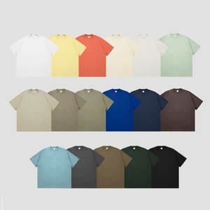 Camiseta de cuello redondo de gran tamaño Unisex 305GSM 100% algodón liso teñido logotipo personalizado calle peso pesado verano Streetwear - Product Image 5