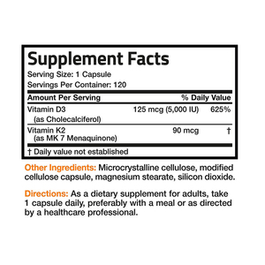 Cao cấp vitamin K3 + D2 90mcg với D3 5000iu cho xương tim sức Khỏe Hỗ trợ nongmo Gluten miễn phí Vegan viên nang - Product Image 6