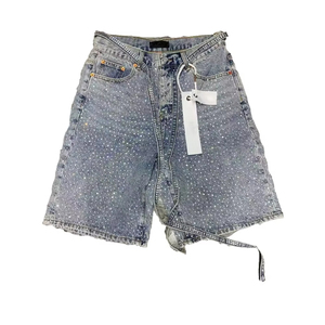 Custom Men's Harem Pants Distressed Denim Shorts Vintage Diamond Baggy Acid Wash Raw Hem All-rhinestone Design <b>Jeans</b> - Product Image 4
