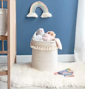 Cesta de almacenamiento de ratán de macramé hecha a mano, cuerda de algodón tejida, decoración del hogar para almacenamiento de ropa para uso doméstico - Product Image 5