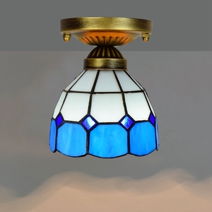 110V Ronde Led Plafondverlichting Lamp Voor Slaapkamer Blauwe Kleine Bladeren Led Prijs Paneel Glas Tiffany Plafondlamp - Product Image 2