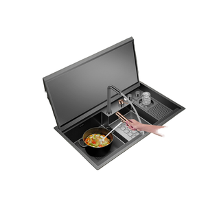 Grifo de Cocina Moderno de Acero Inoxidable 304 Negro Nano Cepillado, Hecho a Mano, de un Solo Tazón, con 5 Años de Garantía para Uso Doméstico - Product Image 1