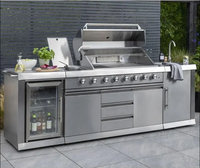 Module d'îlot de barbecue de cuisine extérieure Prima Grils de barbecue avec évier et réfrigérateur combinés en acier inoxydable