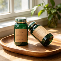 Bouteille de complément alimentaire en PET vert foncé avec bouchon à rabat doré, pot en plastique vide pour capsules de vitamines, comprimés, emballage pour produits de santé