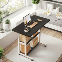 Bureau d'ordinateur portable réglable en hauteur pour la maison, table d'ordinateur de bureau mobile avec roulettes, étagère de rangement à double niveau en gros