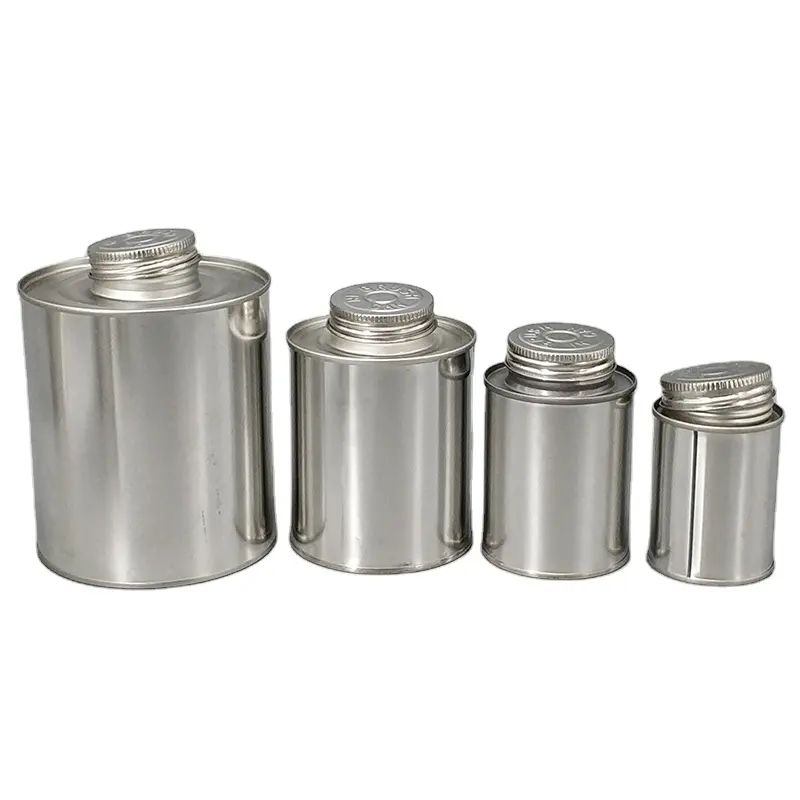 Schlussverkauf 2 Oz 4 Oz 8 Oz 16 Oz 32 Oz runde Zinndosen mit Baumwollkugel-Bürste-Deckel Schraube Klebe-Metalldosen