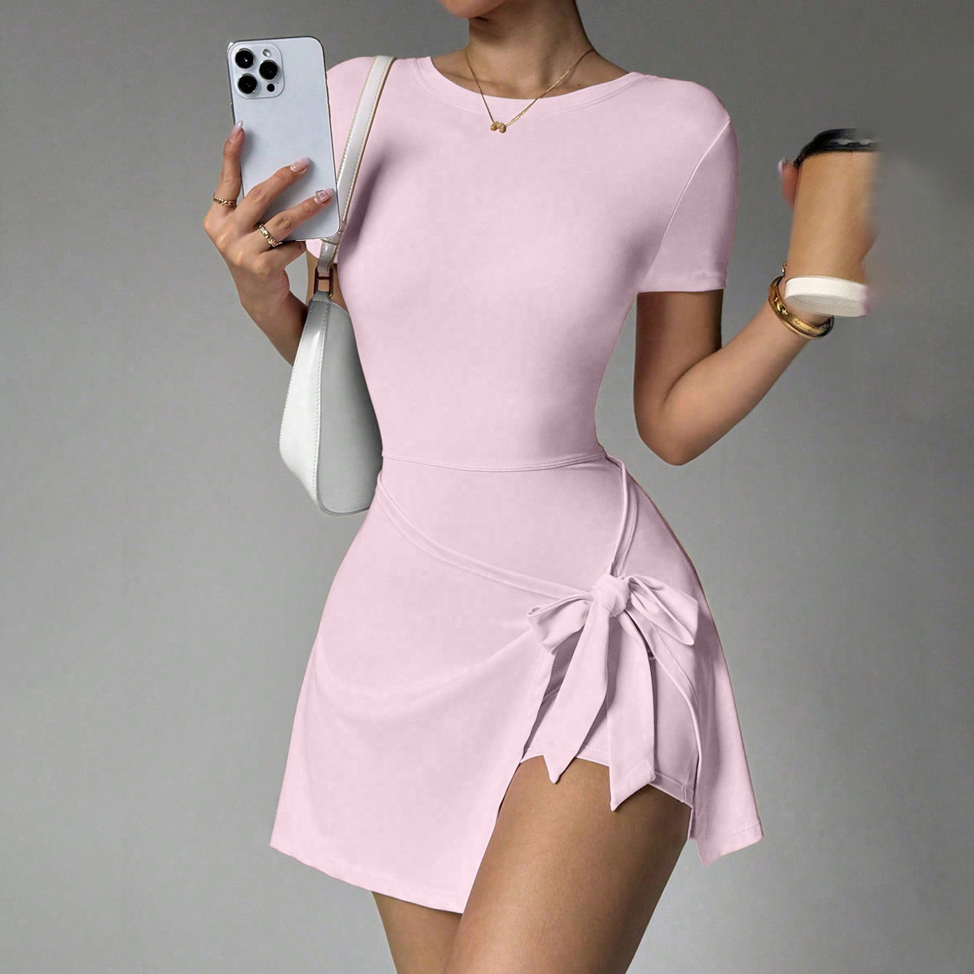 Women's High Waist Two-Piece Tennis Dress Sport Skirt Set Slim Fit Nylon/Spandex Active Wear Four-Way Stretch Breathable