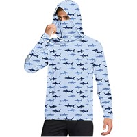 Pakaian Pelindung Matahari Pria Lengan Panjang Kamuflase Biru Grosir Kustom UV UPF50+ Cepat Kering untuk Memancing Dengan Hoodie