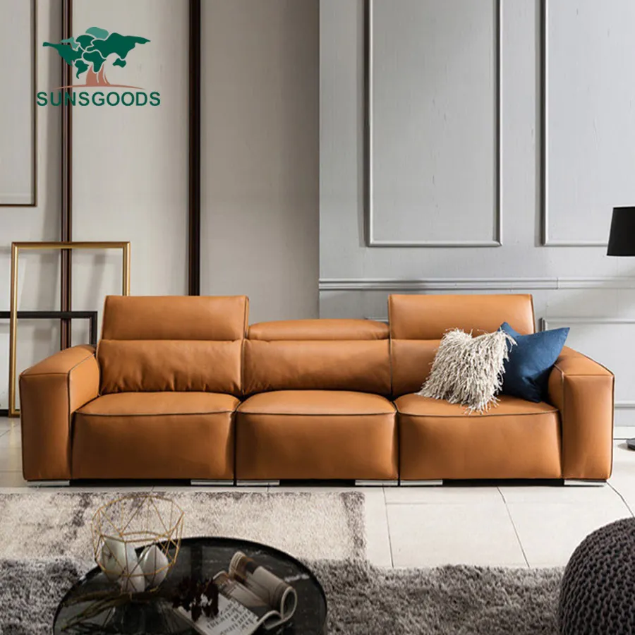 طقم أريكة غرفة معيشة حديثة إيطالية مصنوعة من الجلد الأصلي أريكة كرسي 3 2 1 أريكة كهربائية أوتوماتيكية بوضعيات متعددة
