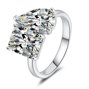 Bague <span class=keywords><strong>de</strong></span> Fiançailles en Argent Sterling S925 avec Moissanite Émeraude Poire 3Ct*2 Couleur D VVs1, Bijou <span class=keywords><strong>de</strong></span> Luxe Sans <span class=keywords><strong>Tarif</strong></span> Douanier, Cadeau pour Femme - Product Image 1