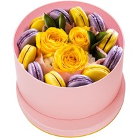Boîte cadeau ronde avec couvercle, présentant un motif floral rose avec bordure dorée, personnalisable selon vos besoins