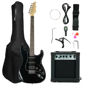HUASHENG 39 inç tam boyut elektro gitar OEM ODM gülağacı gitar elektrikli Amp, çanta, Capo, omuz askısı, dize,