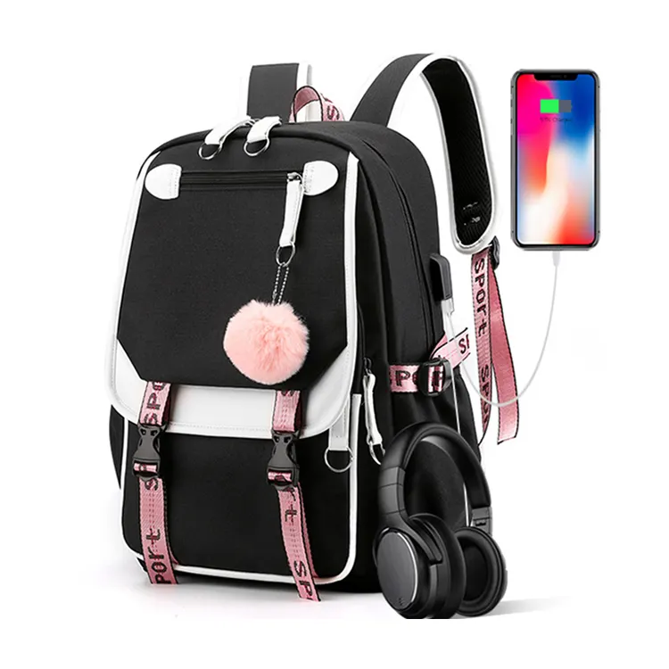 Trendy Teenage Girls Kids School Bags Women's Backpack With USB Charging Port