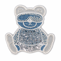 Patch brodé ours en jean bleu avec perles et paillettes, à coudre pour vestes, sweats à capuche, sacs et projets DIY