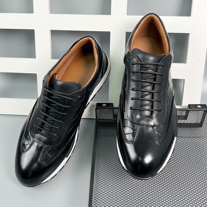 Patchwork marron et noir, embellissement à motif crocodile, chaussures en cuir décontractées à lacets, élégantes et confortables - Product Image 2