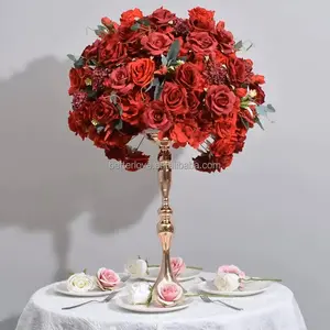 Betterlove Red Flower Balls Wedding Centerpieces Chrysanthemum Bouquet For Wedding Decoration Artificial Green