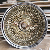 Jantes à rayons profonds 13 14 15 pouces en acier, plaquées or, 100 rayons, type Lowrider, avec spinner à 2 broches pour voiture classique