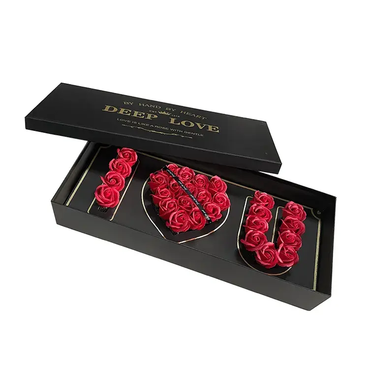 Luxury Rectangle Valentines Day Flower Box Wedding Gift I Love U Rose Soap Flower Gift Box Custom Logo