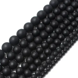 New Style 4mm/6mm/8mm/10mm/12mm Dull Polish Agates Onyx Matte Black Glass Beads For Jewelry Making