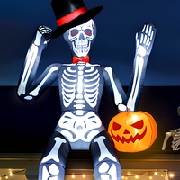 Squelette gonflable géant d'Halloween avec éclairage LED, décoration de jardin gonflable, accessoire de toit extérieur, affichage festif effrayant