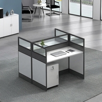 Bureau de travail modulaire commercial moderne pour 2 personnes, poste de travail en face à face avec structure métallique, plateau en bois et rangement intégré