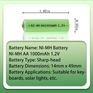 <span class=keywords><strong>NI</strong></span>-<span class=keywords><strong>MH</strong></span> AA 1000mAh 1.2V nickel métal hydrure batteries (<span class=keywords><strong>ni</strong></span>-<span class=keywords><strong>mh</strong></span>) cellule rechargeable <span class=keywords><strong>ni</strong></span>-<span class=keywords><strong>mh</strong></span> batterie pour jouets caméra clavier lampe de poche - Product Image 3