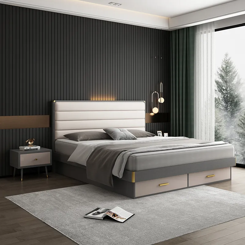 New model king size bed bedroom furniture Nordic design contemporary master teen bedroom set modern