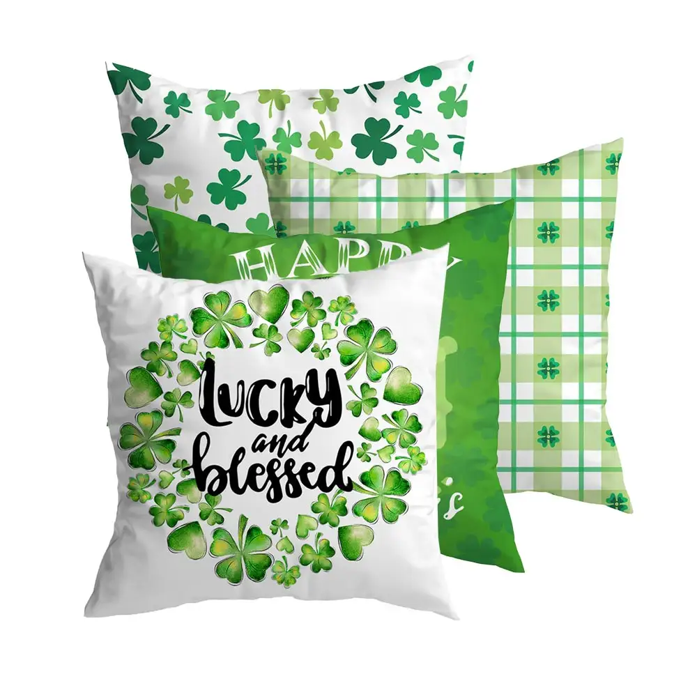 Sarung bantal Hari St Patrick, sarung bantal kamar tidur sofa dekorasi hijau bunga daun semanggi musim semi alam untuk kamar