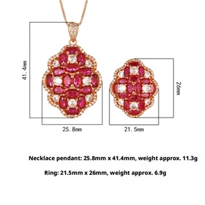 Conjunto de Joyería de Moda para Boda: Collar, Pendientes y Anillo de Compromiso con Circones Rojos Vintage, Chapado en Oro y Cobre Ecológico, Venta al por Mayor - Product Image 2