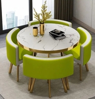 Ensemble de table à manger moderne de luxe léger avec plateau en marbre et pieds en acier inoxydable, quatre chaises de couleur personnalisée, pliable, idéal pour hôtel et villa