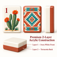 Ensemble de tuiles de mahjong américain moderne de luxe avec motif Cactus du Désert, sac de transport inclus, pour soirées de jeu en famille, cadeau, personnalisation de marque