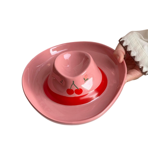 Assiette à dumplings en céramique en forme de chapeau de cowboy, compartimentée, avec coupelle à vinaigre intégrée, design mignon, réutilisable, pour petit-déjeuner et accompagnement de hot pot - Product Image 4