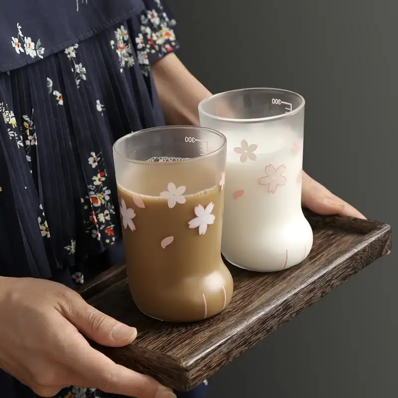 प्यारा ग्लास कार्टून रचनात्मक पेय कंटेनर दूध कॉफी कप जापानी बिल्ली पैर कप KF84
