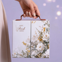Boîte cadeau en carton rigide personnalisée, emballage vide, double porte, fermeture magnétique avec poignée, pour mariage, anniversaire, cadeaux d'affaires