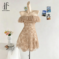 Robe de cocktail courte MIYING personnalisée, coupe épaules dénudées, à volants, sequins, dentelle florale, ligne A, pour soirée de remise de diplôme, marque privée, OEM