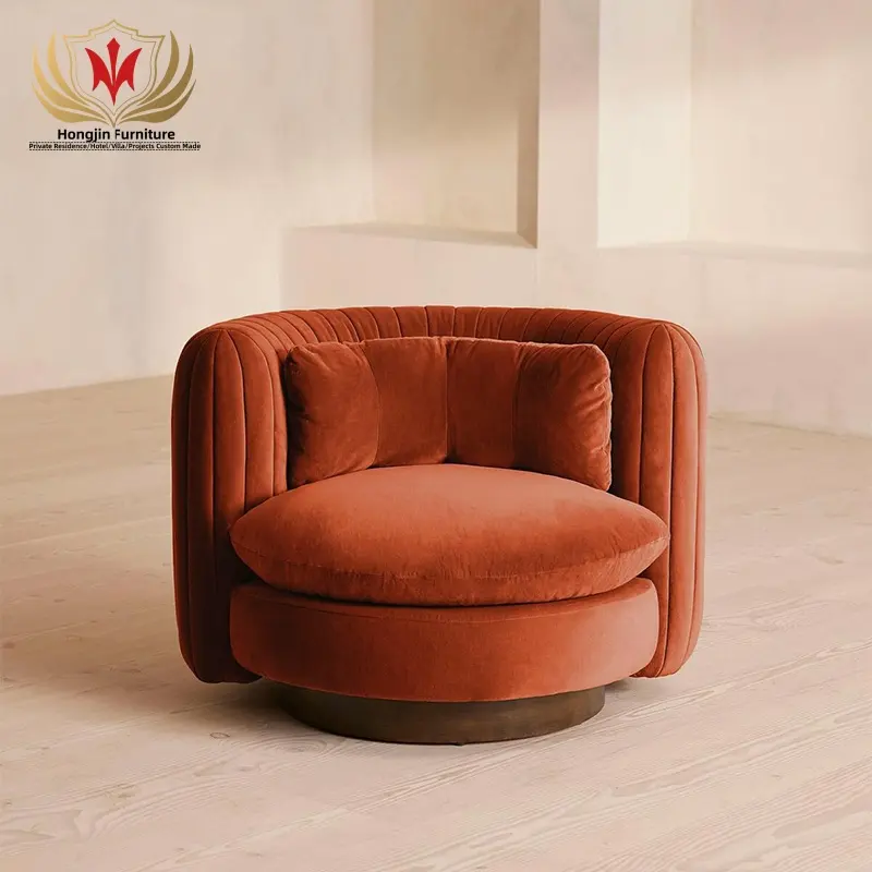 HJ HOME Living Room Furniture Round Swivel Accent Chair Cosy Book Nook Velvet occasional single sofa lounge chair