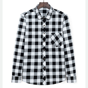 Camicie a quadri Casual da <span class=keywords><strong>uomo</strong></span> <span class=keywords><strong>in</strong></span> cotone rosso e nero da <span class=keywords><strong>uomo</strong></span> a manica lunga camicie monopetto di flanella - Product Image 3