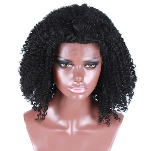 Perruques synthétiques à dentelle frontale Rapunzel, nœuds blanchis, boucles crépues, couleur noire, densité 250% - Product Image 1