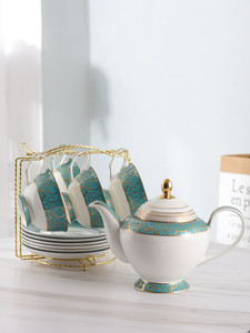 Juego de calcomanías impresas de estilo <span class=keywords><strong>minion</strong></span>, set de té chino de hueso inglés con estante dorado, venta al por mayor - Product Image 2