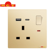 Prise murale OEM 13A UK avec interrupteur, indicateur néon et ports de charge USB-A et USB-C