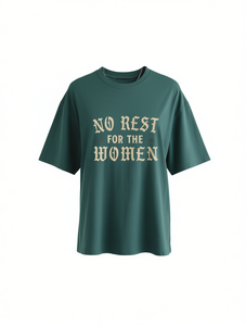 No Rest For The Women Tee T-shirt da donna in cotone femminista a maniche corte, vestibilità rilassata, girocollo con stampa di lettere casual - Product Image 1